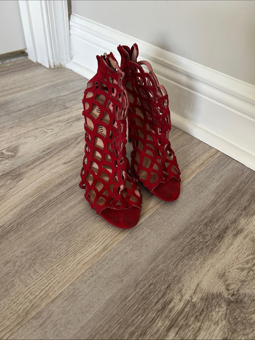 Zigi Soho Red Laser-Cut Cage Heel Sandals